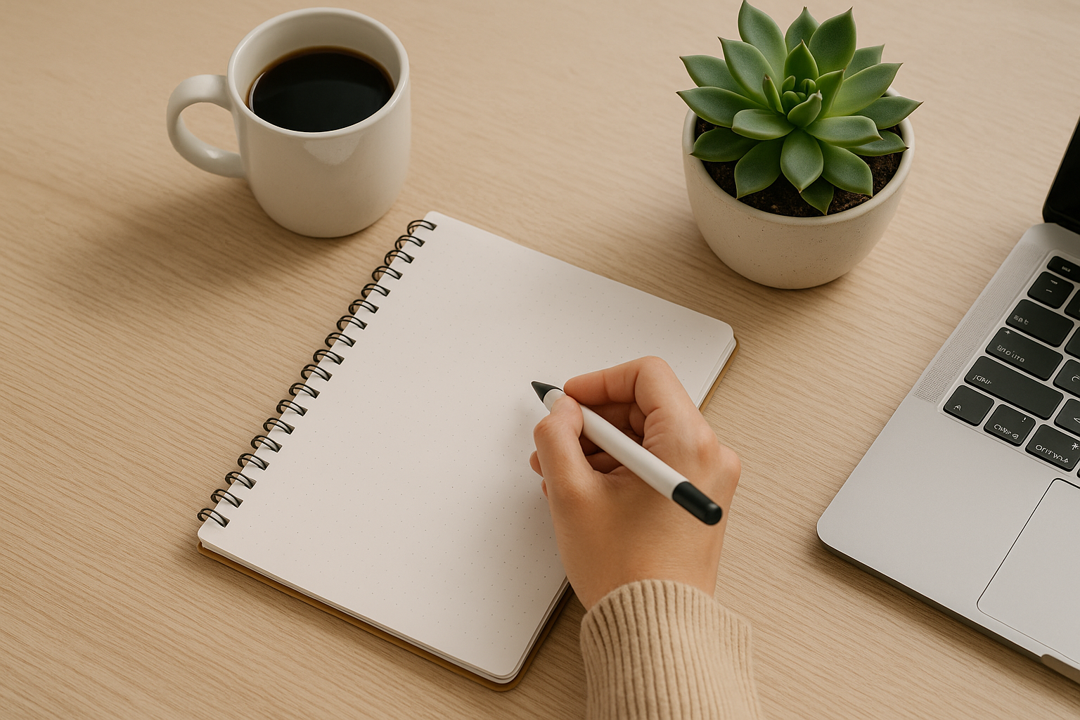 Hand die schrijft in herbruikbaar notitieboek als zero-waste alternatief voor papier.