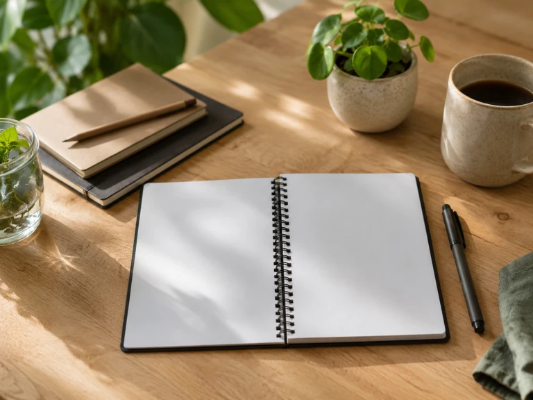Herbruikbaar notitieboek met uitwisbare pen op een houten bureau als duurzaam alternatief voor papieren schriften
