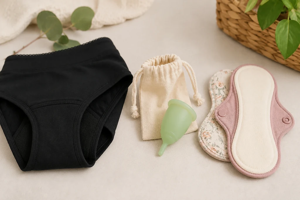 Duurzame menstruatie met menstruatieondergoed, menstruatiecup en wasbaar maandverband als herbruikbare alternatieven